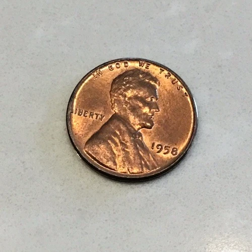 1958 P Lincoln Wheat Penny Cent No Mint Mark - Philadelphia Mint RED VF to AU