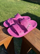 WOMEN'S CROCS CLASSIC TWO STRAP SANDAL ELECTRIC PINK SIZE 6 WATERPROOF