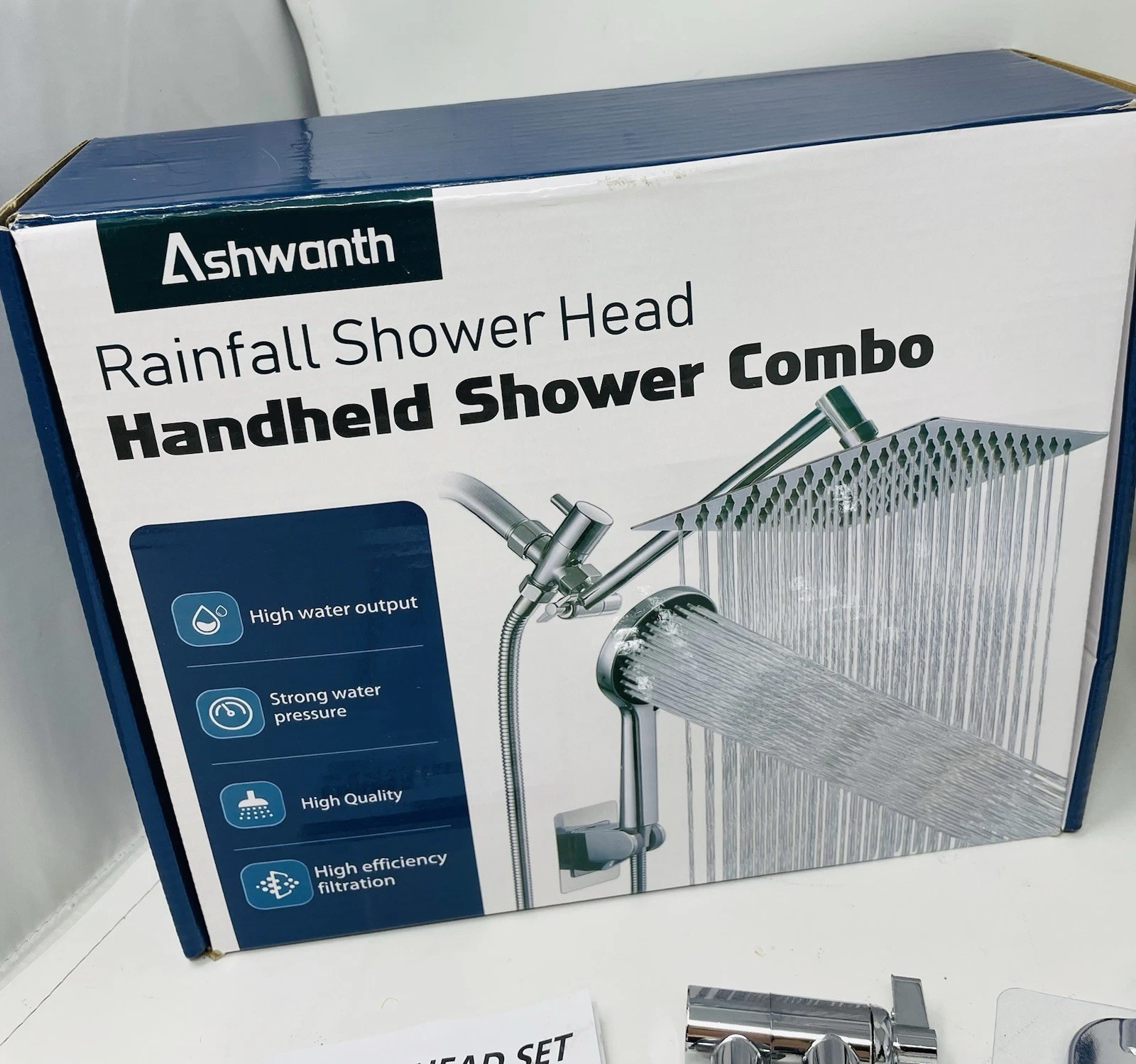 Ashwanth 8” Rainfall Shower Head Handheld Shower Combo NEW