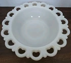 Vintage Anchor Hocking White Milk Glass Serving Bowl w Scalloped Lace Edge