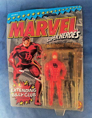 MARVEL TOYBIZ SUPER HEROES FIGURE W/ CARD BACK AS SHOWN AS IS DAREDEVIL