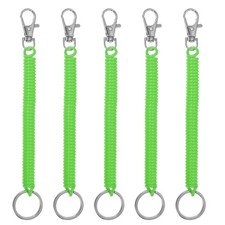 5pcs Retractable Coil Spring Keychain with Lobster Clasp Keyring 17cm Dark Green