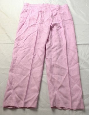 Mango Women's Solid Boreli 100% Linen Straight Pants AC2 Pastel Pink Size 16