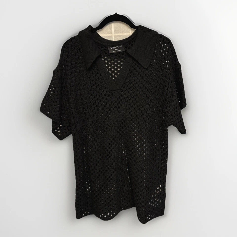 Top Polo MINKPINK Gayla Manga Corta Crochet - Negro Talla Mediana Nuevo sin Etiquetas Foto 4 de 4