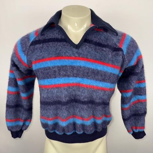 JCPenney Fuzzy Shirt Mens Vtg 70s Disco Mod Beatnik Boogie Nights Hipster XS