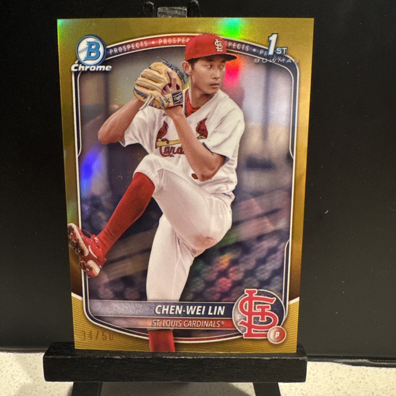 2025 Bowman Chrome #BCP-141 Prospects Chen-Wei Lin Gold Parallel 34/50 Cardinals
