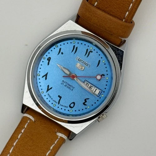 Vintage seiko 5 automatic watch Arabic dial blue