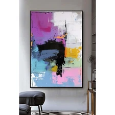 Handpainted Oil Painting On Canvas Home Decor Abstract Wall Art Blue Purpie