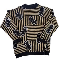 Kate Collins Vintage Geometric Metallic Sweater Womens Large Black Gold Knit USA