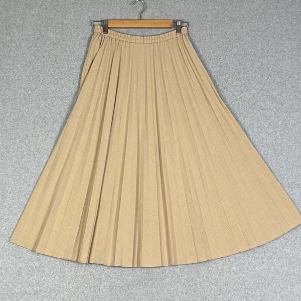 Uniqlo Pleated Midi Skirt Womens S Beige High Waisted Classic Preppy Minimalist