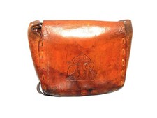 Vtg Hand Tooled Brown Leather Purse Mushrooms Flowers Butterflies MBW Initials