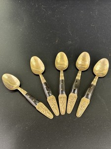 5 Gold Tone Demitasse Or Espresso Spoons Thailand Tourist Souvenir Vintage