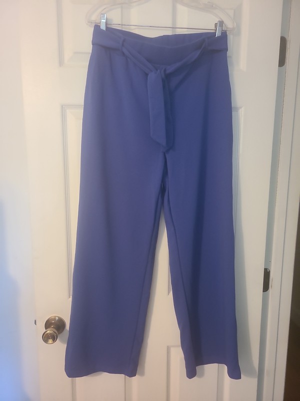 Ashley Blue Women's Dress Pants Size XL W/ Elastic Waist & Tye Belt Violet Blue