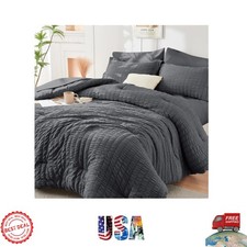 Romantic Dark Grey Queen Comforter Set - 7-Piece All-Season Microfiber Bedding