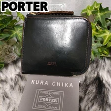 Porter Leather Card & Coin Case Black Unisex Compact Slim