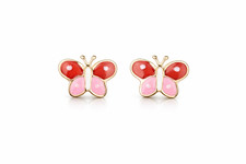 14k Yellow Gold Enamel Butterfly Baby earrings, Screw Back