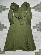 Banana Republic Celestial Maxi Dress Womens 2 Green Tie Front Blouson Sleeve New