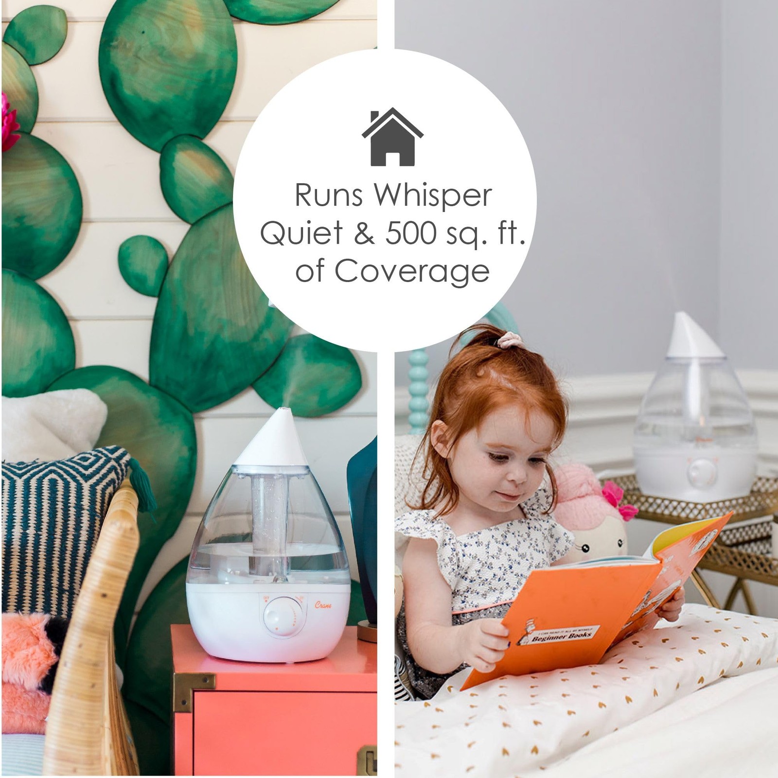 Crane White Teardrop Cool Mist Humidifier, 1 Gal Ultrasonic Auto Shut-Off