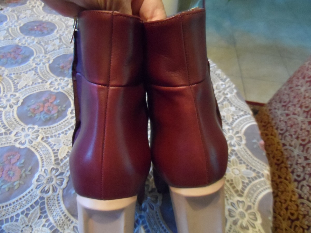 Marni Burgundy Calf Leather Block Heel Ankle Boots Size 40 B