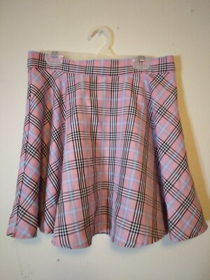 Shein M Pink Plaid Skirt School Girl Flared