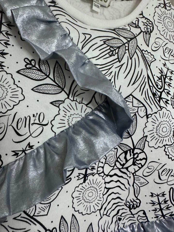 Autêntica camisa com babado com estampa de animais Kenzo - Imagem 3 de 4