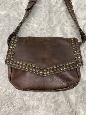 Treasure & Bond Brown Leather Purse CrossBody Studded Handbag Grommet Trim