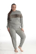 Womens Plus Size Ladies Leopard Print Two Piece Set Lounge Wear Tracksuit 14 -28