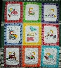 Handmade Colorful Baby's Day Quilt Blanket with Yarn Ties