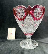 VAL SAINT LAMBERT VASE FOUARGE CRISTAL TAILLE DOUBLE DE COULEUR COLORE ROSE AC