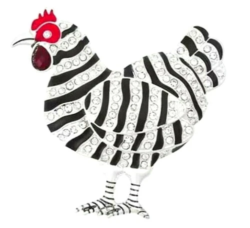 Napier Hen Chicken Brooch Pin Enamel and Crystals w Gift Box NEW Silver Tone