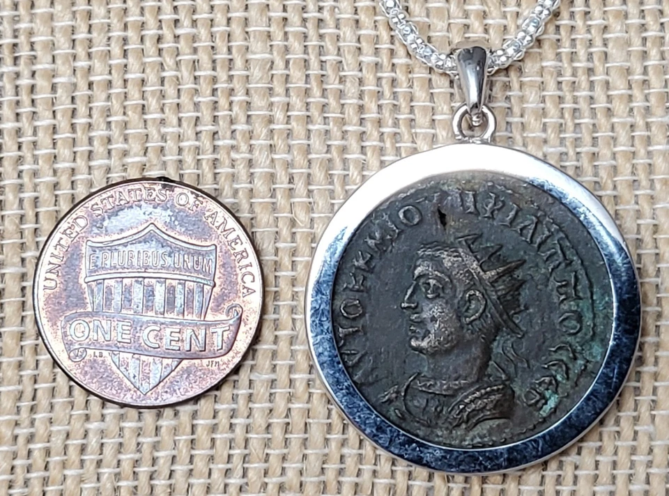 Collar colgante de plata maciza 925 moneda auténtica del emperador romano Felipe el árabe Foto 3 de 4