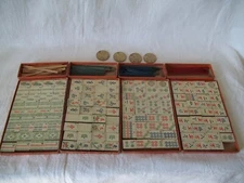 Antique MAH JONGG SET WOOD & BAMBOO Mahjong Tiles Set No Box