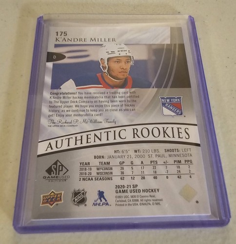 2020-21 SP Game Used Silver #175 K'Andre Miller JSY - Picture 2 of 2