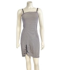 Guess Jeans black white stripe lace ruched bodycon dress medium