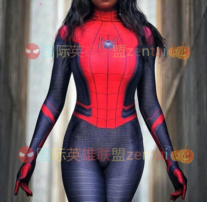 Spider Jumpsuit Bodysuit Spider-man Woman Adult Kids Halloween Cosplay Costume - Image 3 of 4