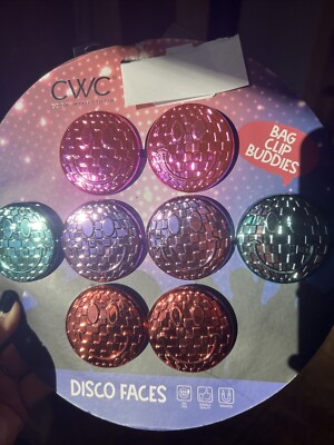 CWC Cook with Color Disco Ball Smiley Face magnetic chip Bag clips 8 pc ...