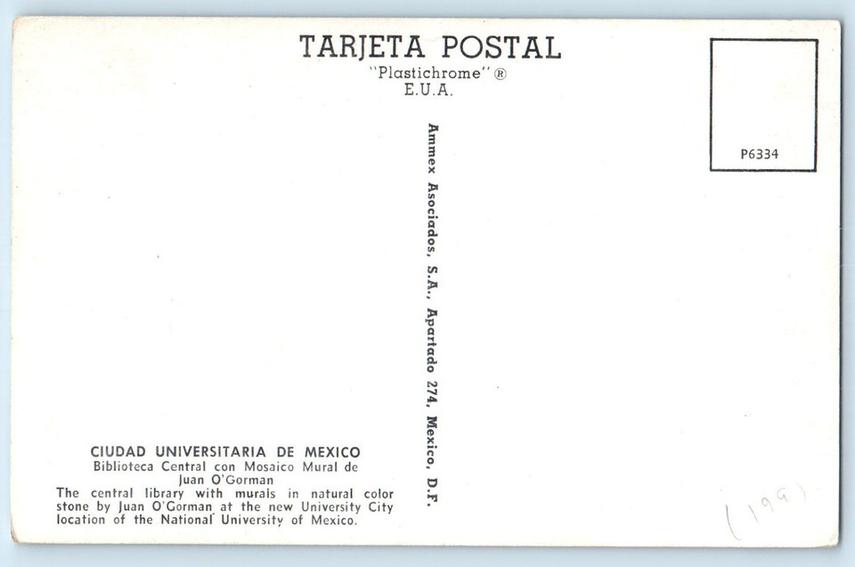 Mexico City Mexico Postcard City University of Mexico Central Library ...