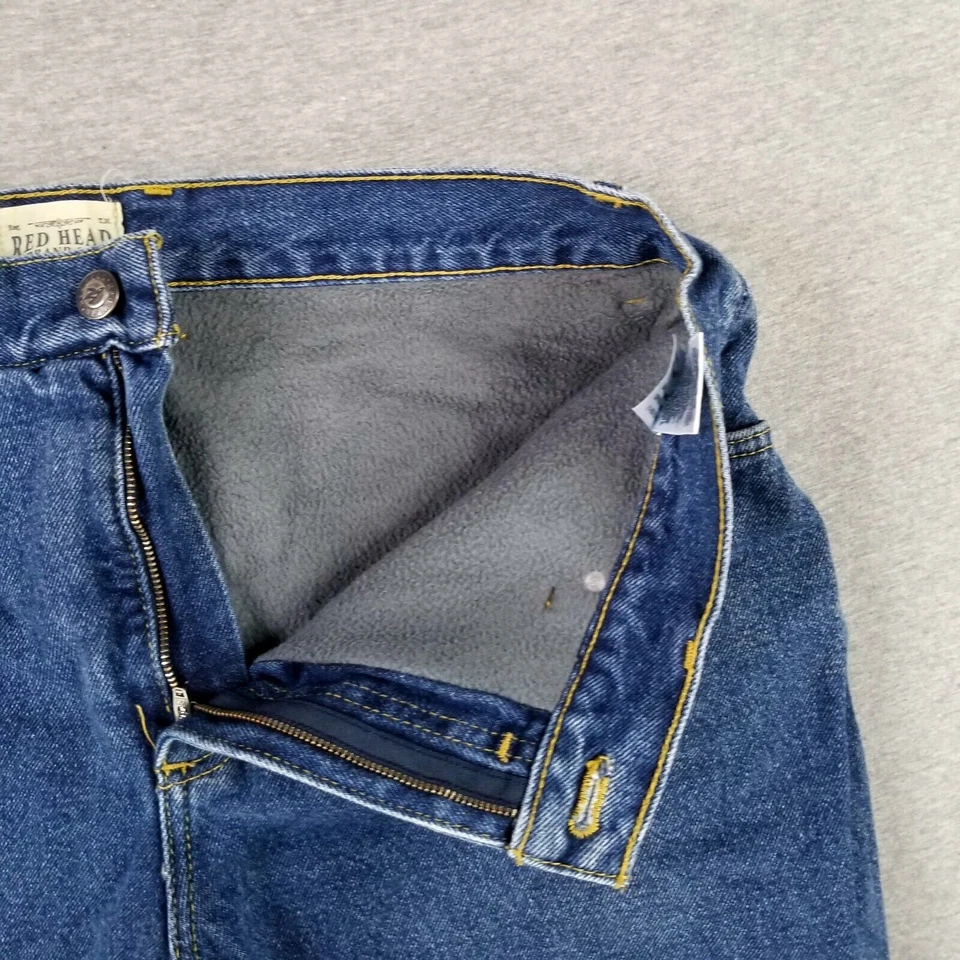 Рыжие флисовые джинсы с подкладкой 36x24 укороченные тяжелые толстые теплый деним - Изображение 2 из 4