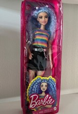 Never Opened Barbie Fashionistas Doll #170, Long Blue Hair Pigtails Rainbow Shir