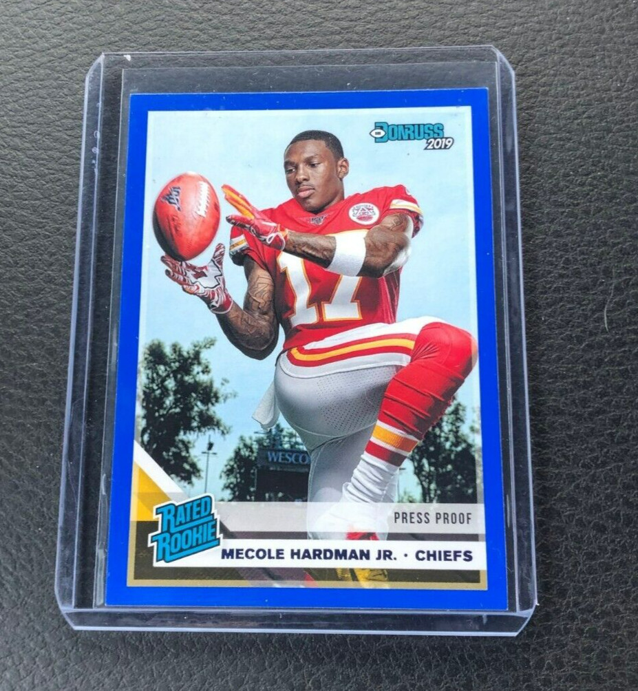 2019 Panini Donruss Mecole Hardman Rated Rookie Blue Press Proof Parallel