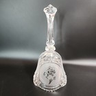 Vintage Crystal Glass Dinner Bell With Etched Rose Design, Frosted, 8" Tall