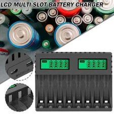 Cargador de Bateria AA/AAA inteligente con 8 ranuras Pantalla LCD para Pilas US