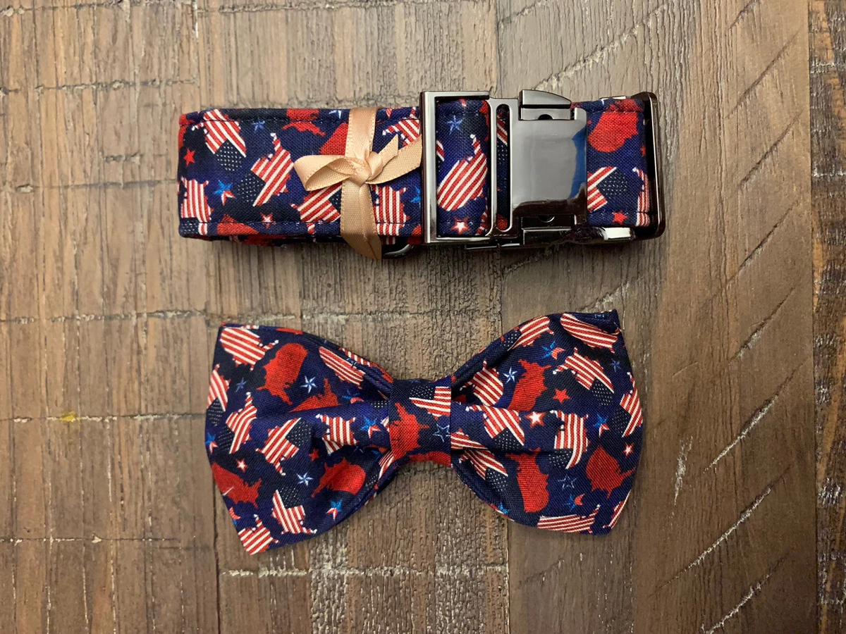 American flag bow 2024 tie dog collar