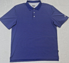Straight Down Performance Golf Polo SS Blue Tan White Stripe size L.