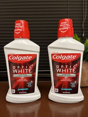 Colgate Optic White Whitening Mouthwash, Fresh Mint 16 Fl Oz Lot Of 2 