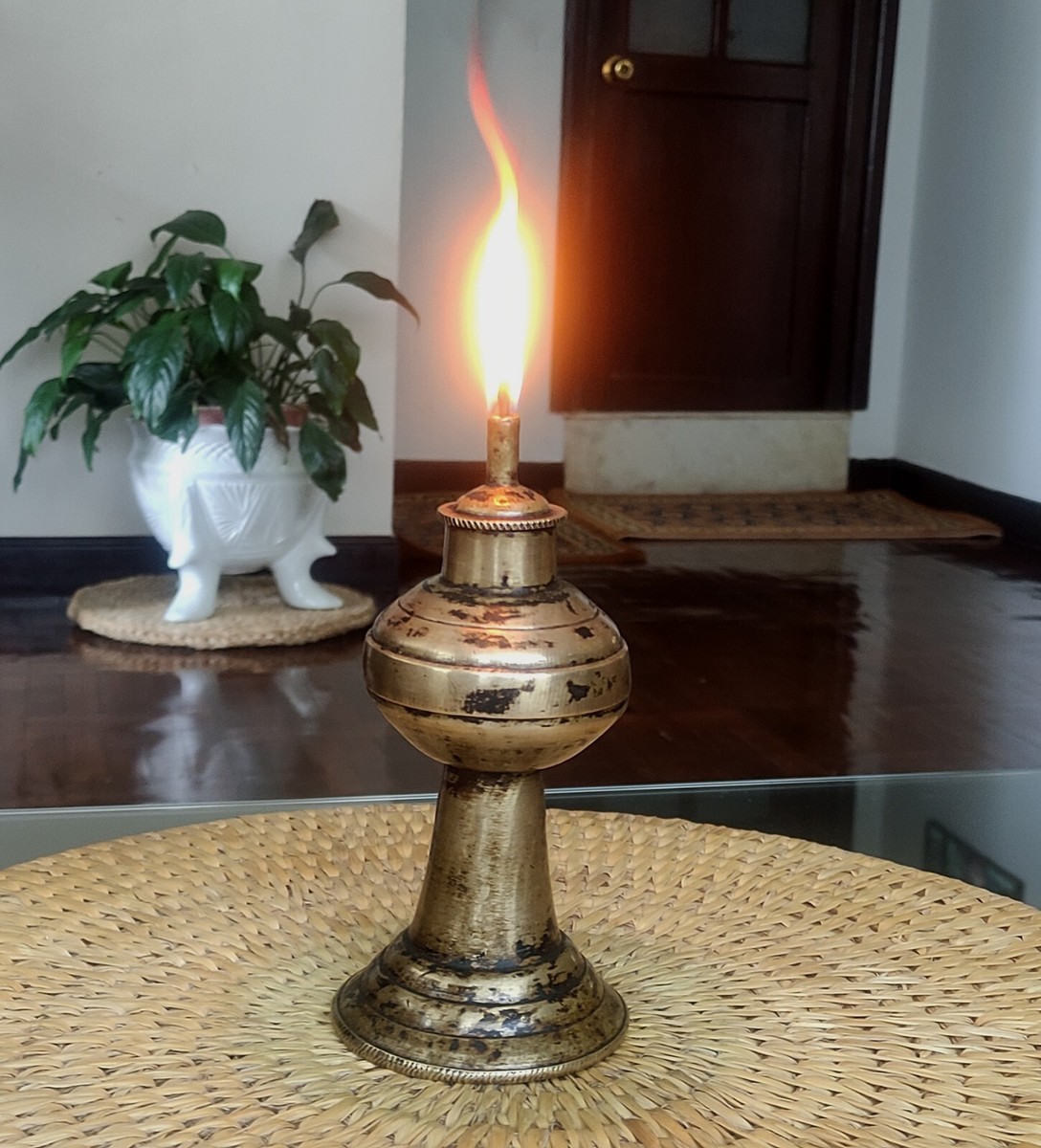 Antique Himalayan Tuki Kerosene Oil lamp from Nepal Collective Art