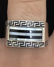 Vintage .925 Sterling Silver Ring With Onyx And Mother of Pearl. Size 12