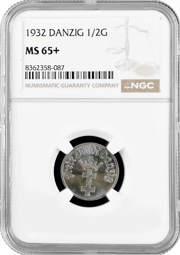 Gdansk 1/2 Gulden 1932, NGC MS65+, "Free City of Gdansk (1920 - 1939)"