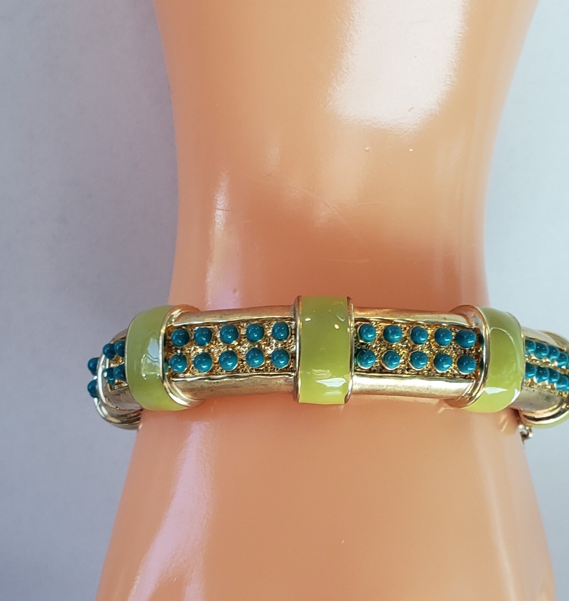 J Crew Bangle Chunky Hinged Bracelet Green Enamel Gold Tone  display picture 1