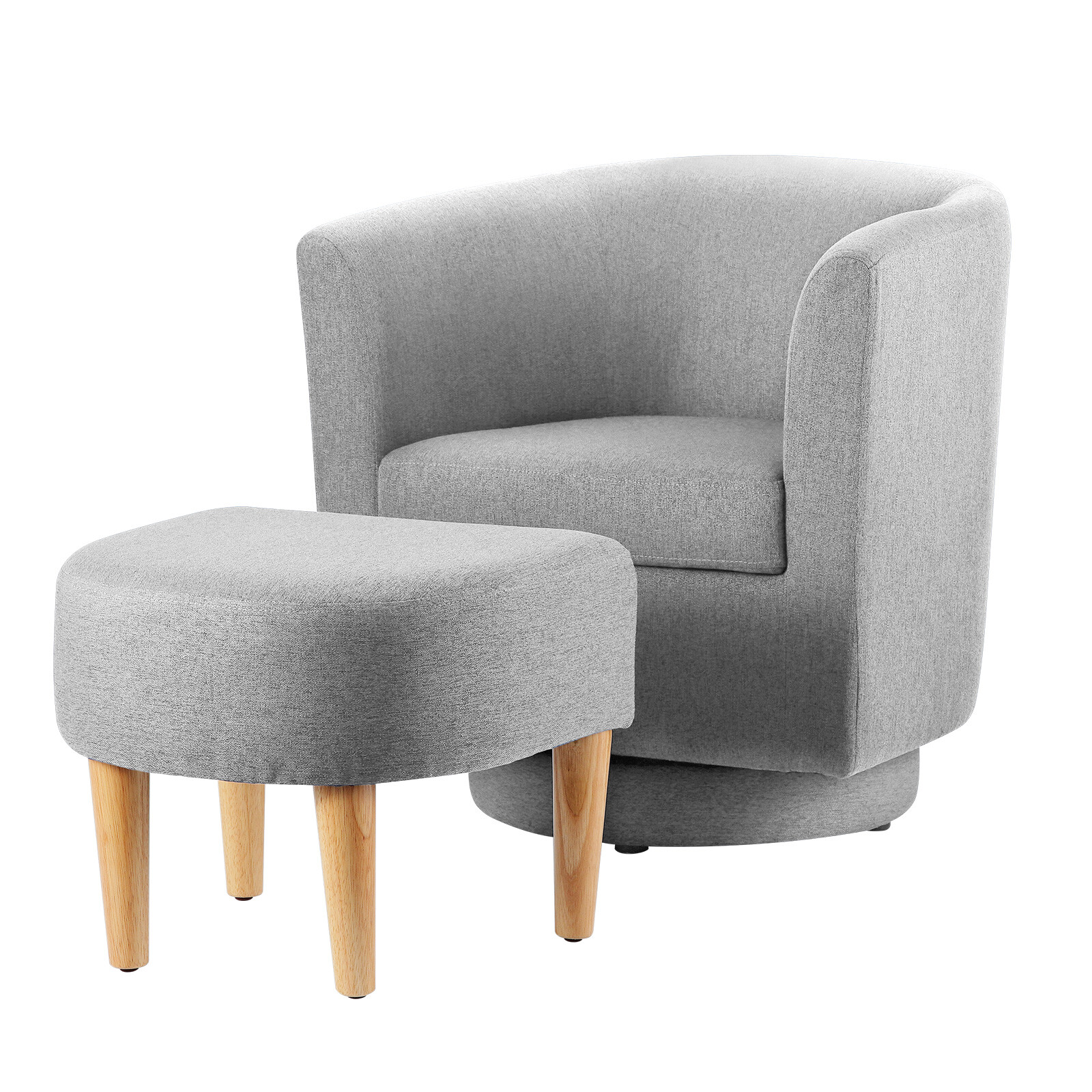 Set Of 2 Single Sofa Fabric Upholstered W/ Ottoman